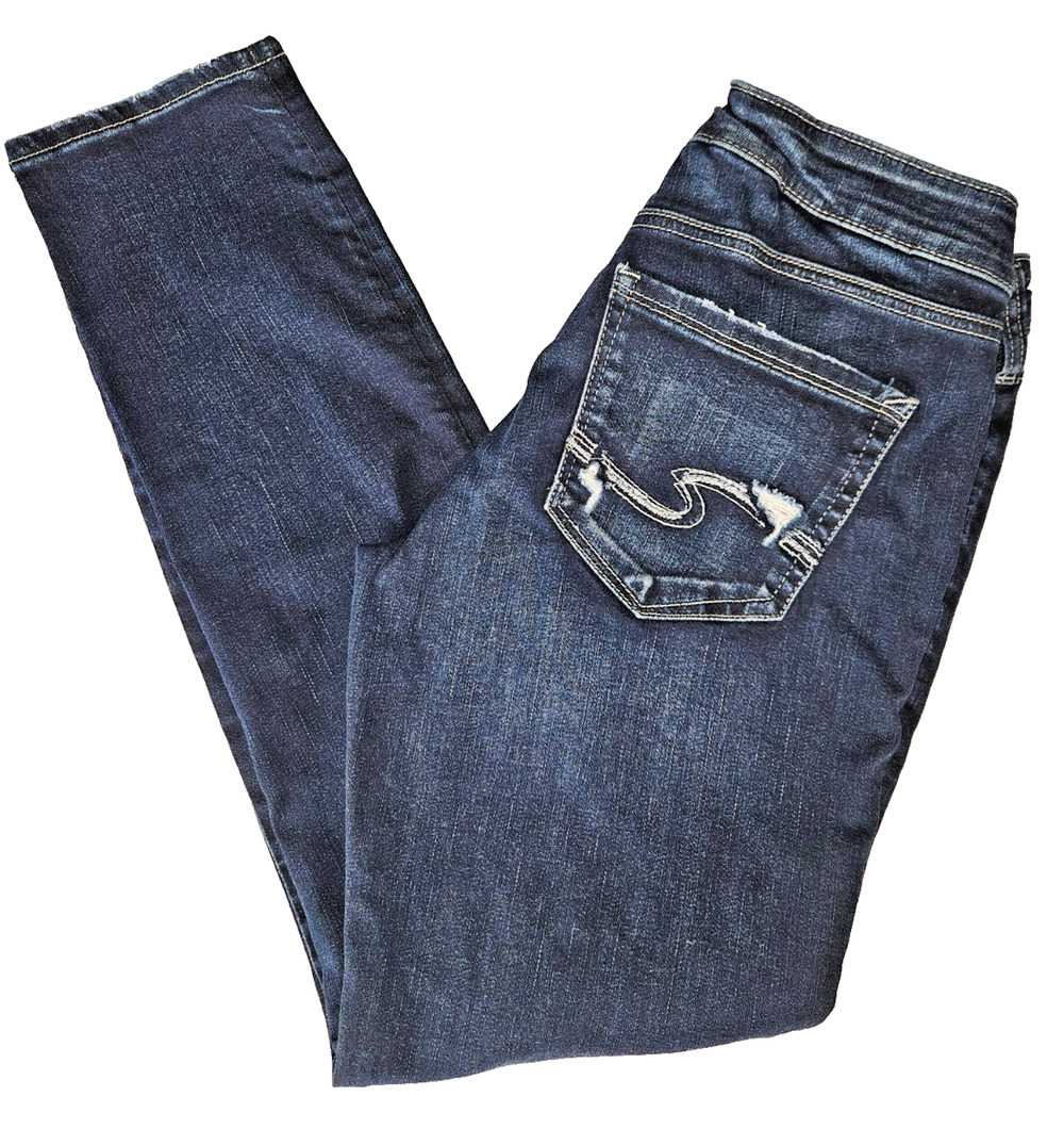 Silver Jeans Women's SAM Straight Dark Wash W27 L27 Stretch Distressed Blue